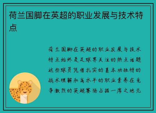荷兰国脚在英超的职业发展与技术特点